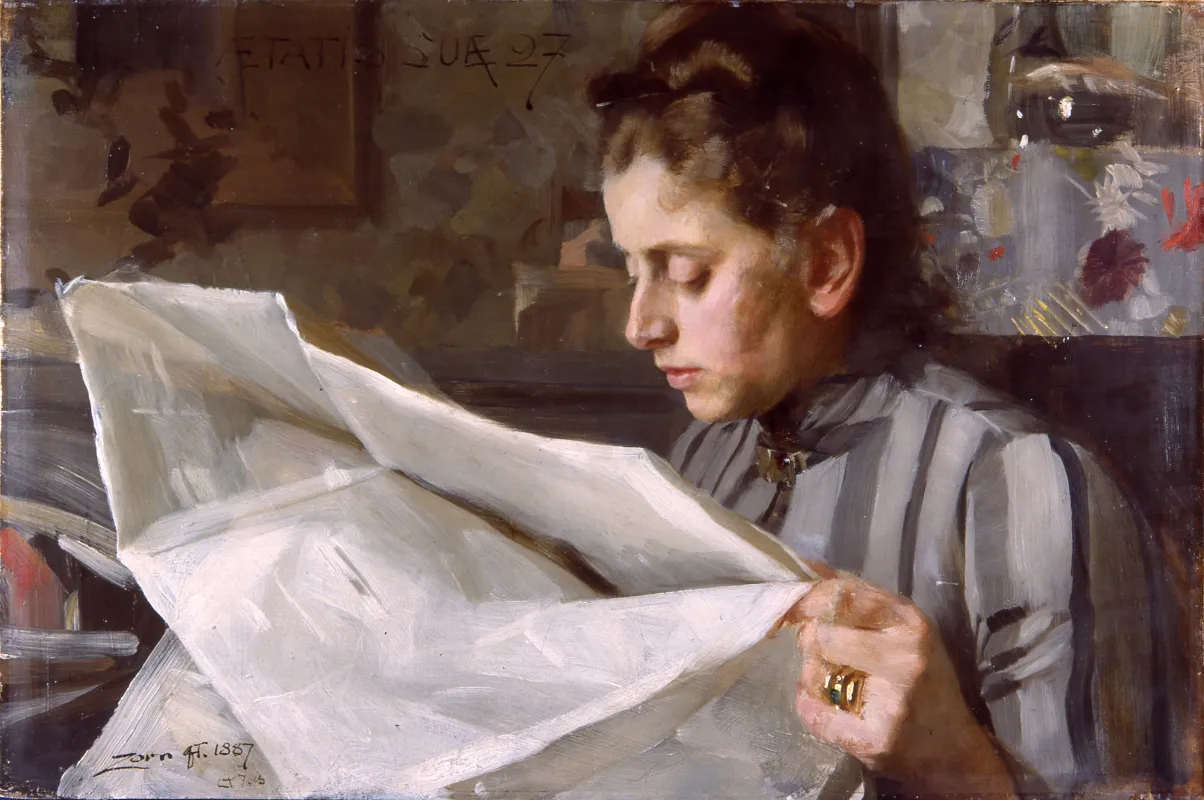 Anders Zorn, Emma lisant, huile sur toile, 1887.