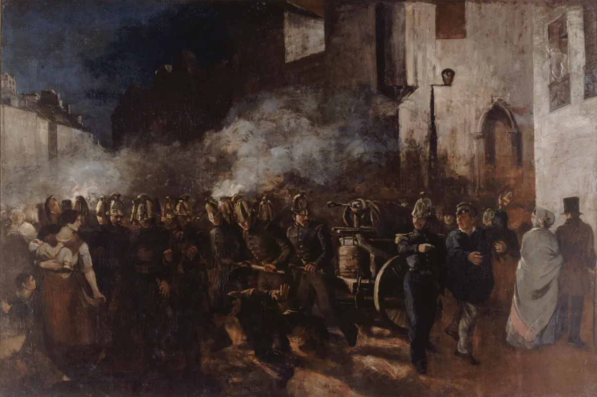 Gustave Courbet, Pompiers courant à un incendie